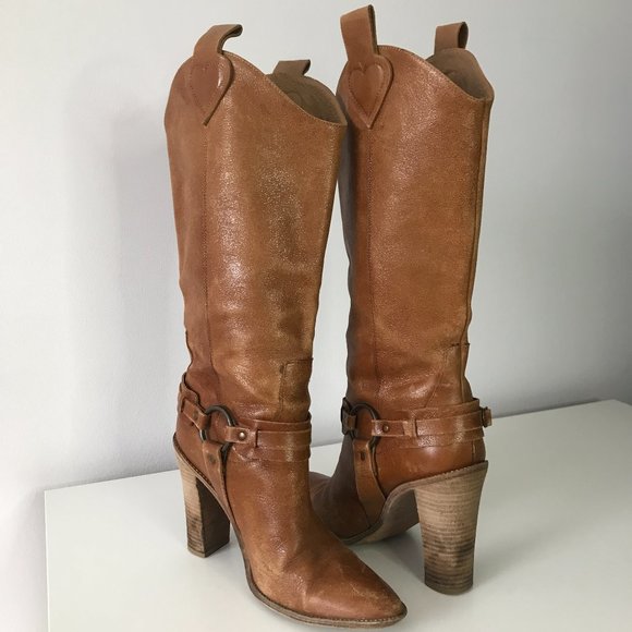 BCBG Maxazria Rusty Tan Leather High Heel Boots - Picture 7 of 9